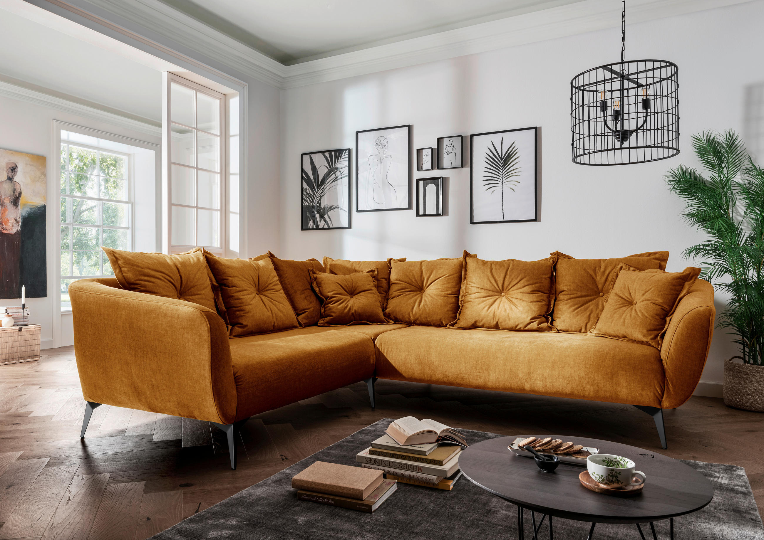 ECKSOFA Gelb Velours  - Gelb/Schwarz, MODERN, Textil/Metall (247/276cm) - Livetastic