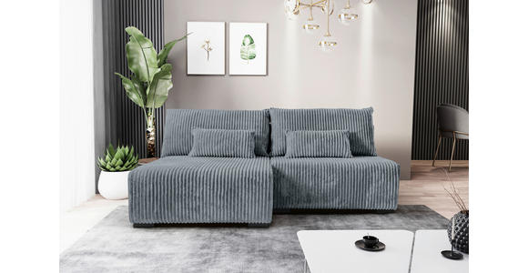 ECKSOFA in Cord Grau  - Schwarz/Grau, MODERN, Holz/Textil (145/210cm) - Carryhome