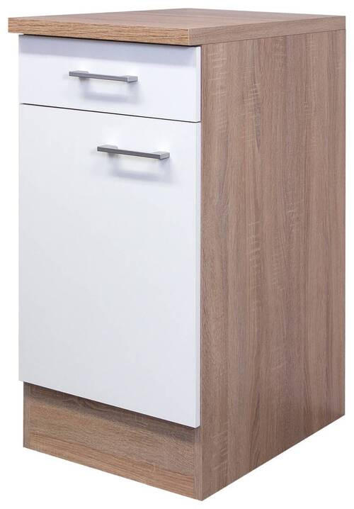 KÜCHENUNTERSCHRANK 40/85/57 cm  in Sonoma Eiche, Weiß  - Alufarben/Weiß, KONVENTIONELL, Holzwerkstoff/Kunststoff (40/85/57cm) - FlexWell
