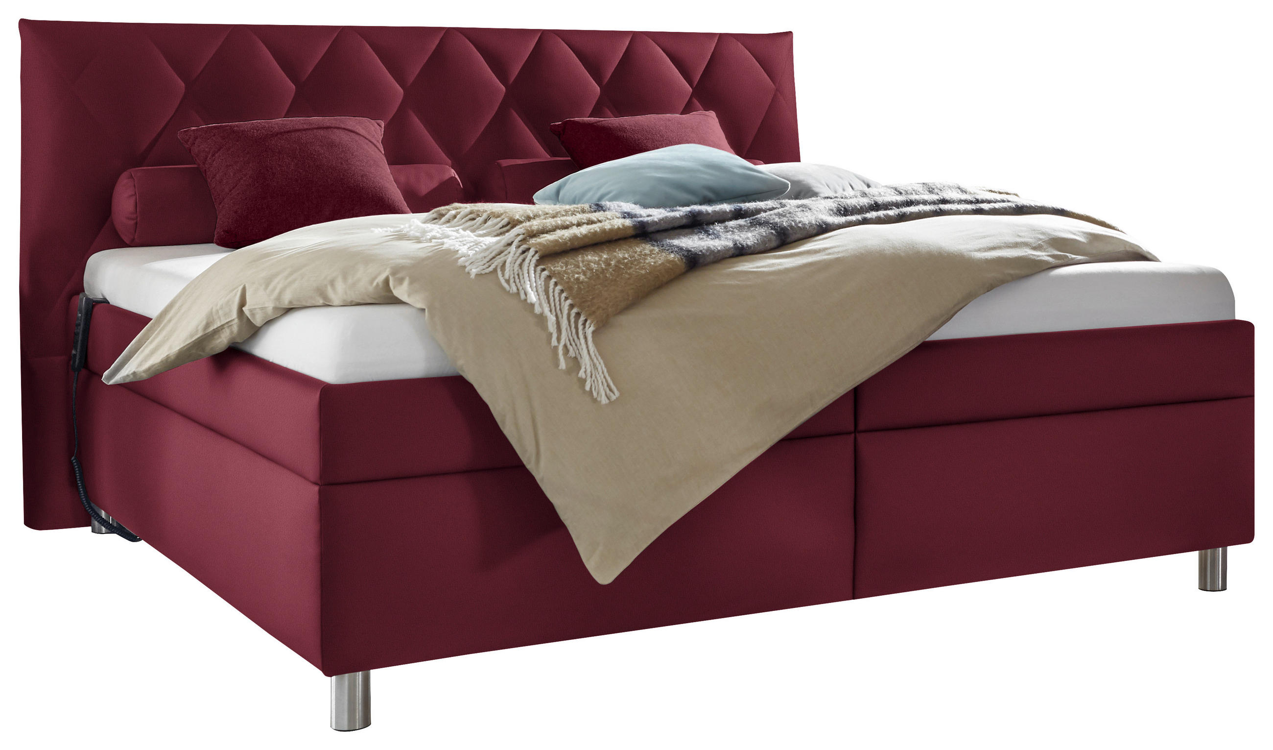POLSTERBETT 160/200 cm  in Rot  - Weiss/Silberfarben, Konventionell, Holz/Textil (160/200cm) - Esposa