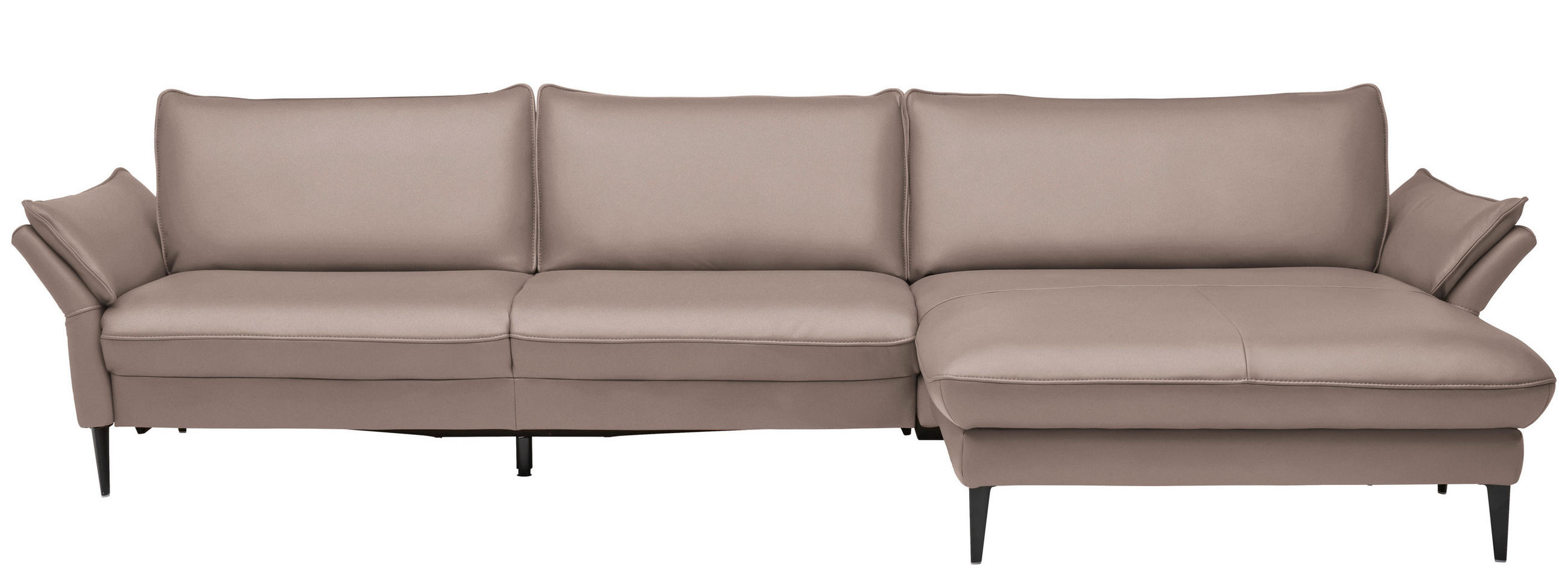 ECKSOFA in Echtleder Taupe  334/172 cm  - Taupe/Schwarz, Design, Leder/Metall (334/172cm) - Valdera