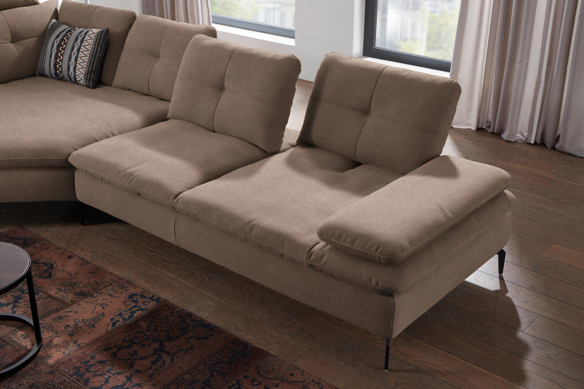 ECKSOFA in Flachgewebe Graubraun  - Graubraun/Schwarz, Design, Textil/Metall (157/344cm) - Chilliano