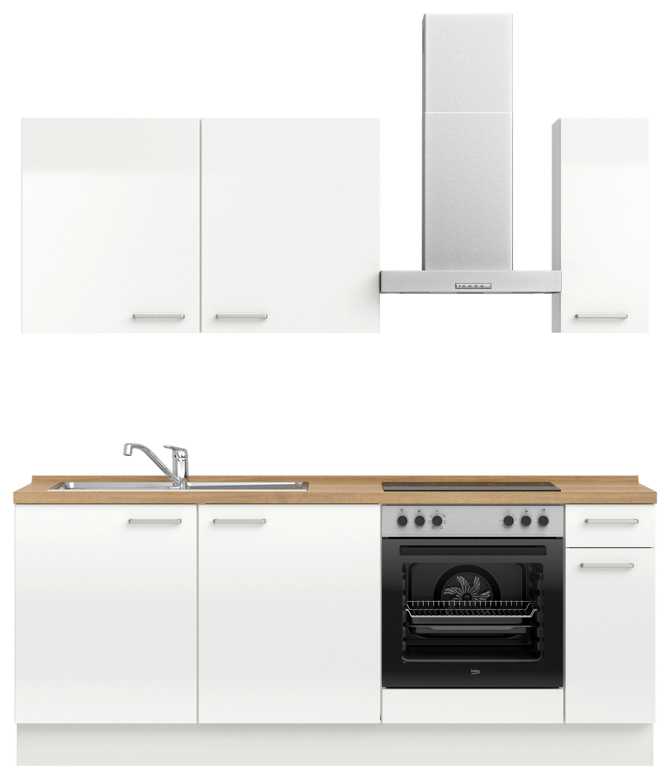 KÜCHENLEERBLOCK 210 cm   in Eichefarben, Weiß Hochglanz  - Edelstahlfarben/Eichefarben, MODERN, Holzwerkstoff/Metall (210cm) - Nobilia