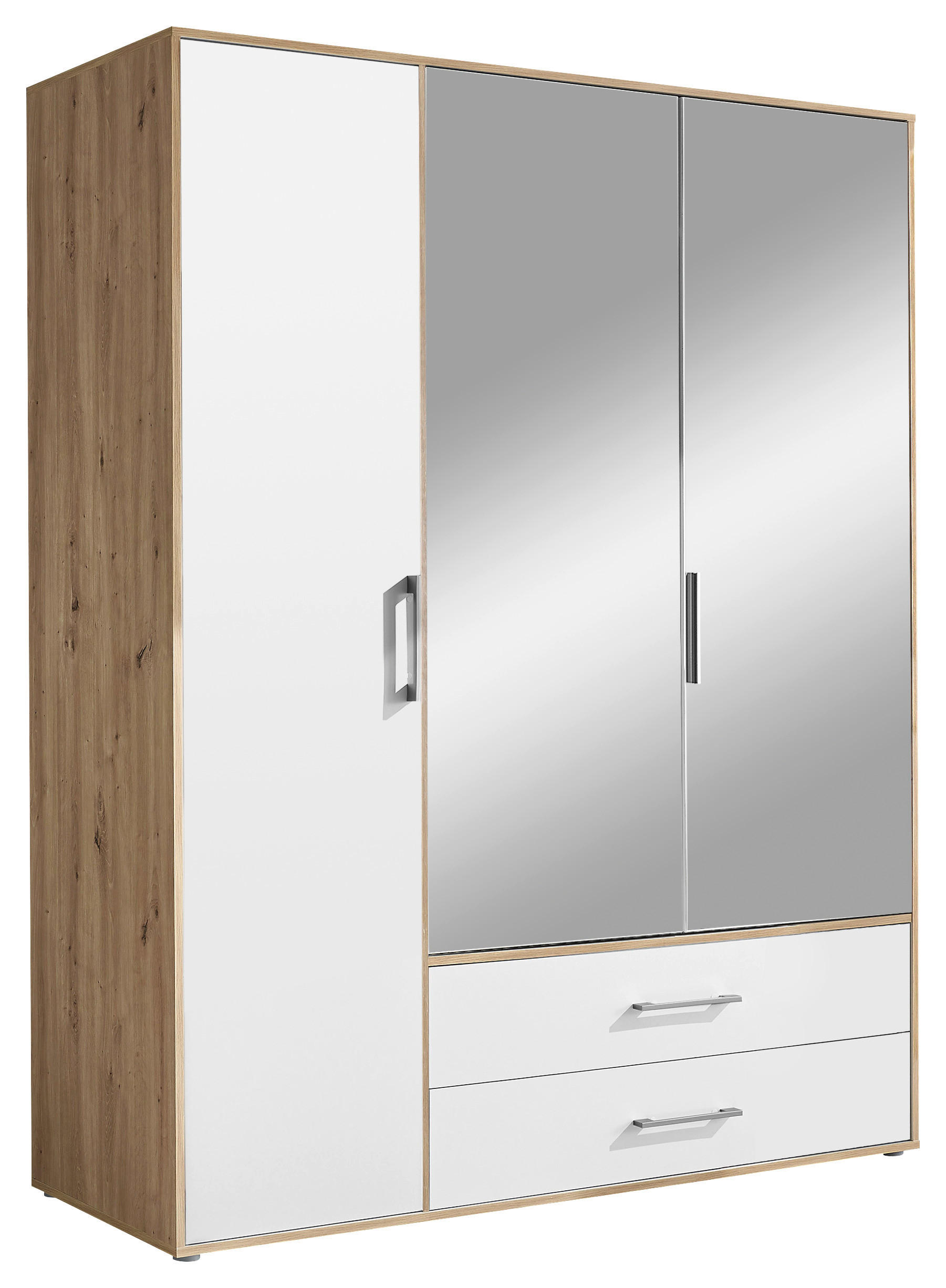 KLEIDERSCHRANK 155/195/60 cm 3-türig Weiß, Eiche Artisan  - Alufarben/Weiß, Basics, Glas/Holzwerkstoff (155/195/60cm)