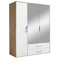 KLEIDERSCHRANK 155/195/60 cm 3-türig Eiche Artisan, Weiß  - Alufarben/Weiß, Basics, Glas/Holzwerkstoff (155/195/60cm)