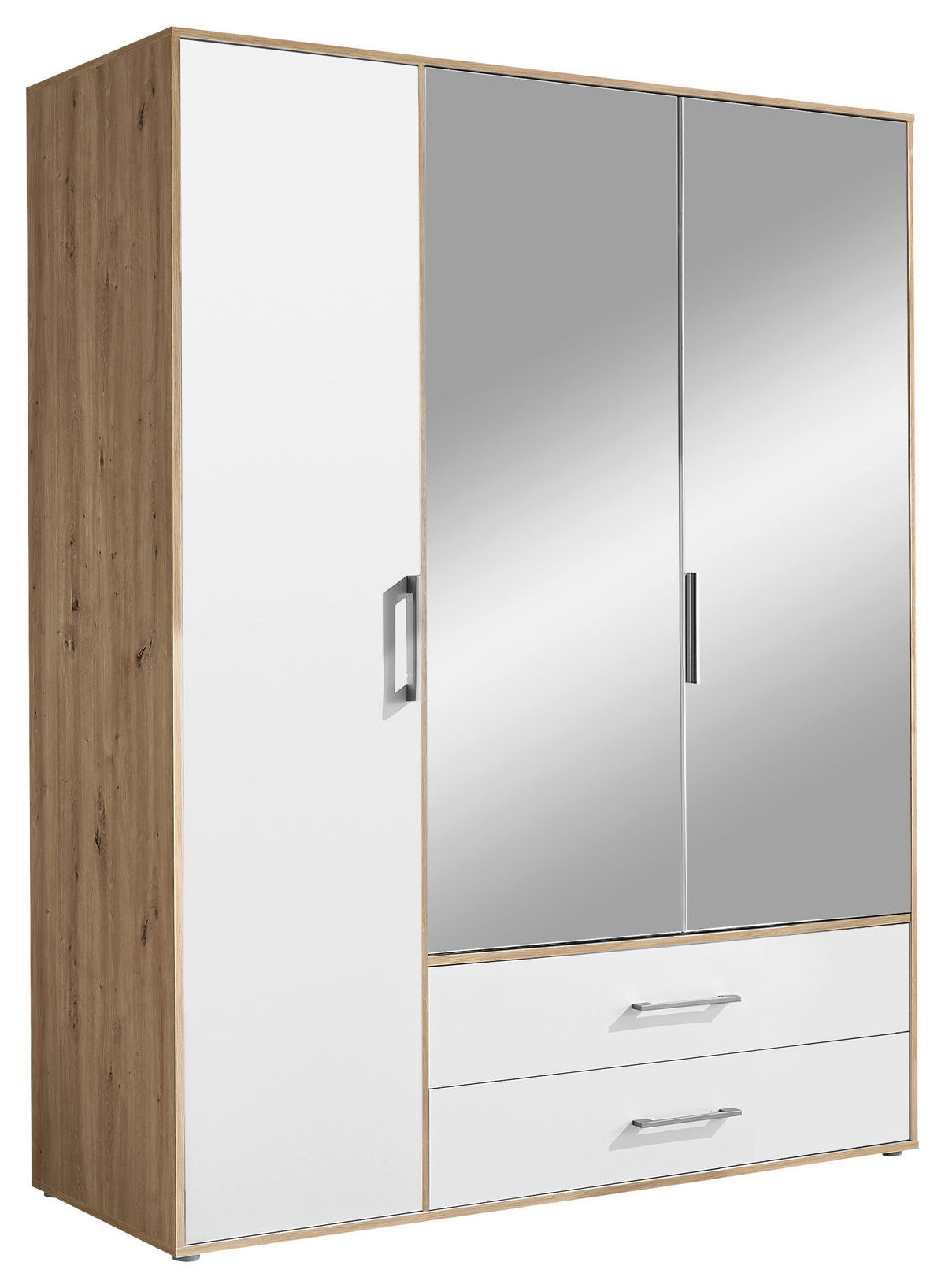 KLEIDERSCHRANK 155/195/60 cm 3-türig Eiche Artisan, Weiß  - Alufarben/Weiß, Basics, Glas/Holzwerkstoff (155/195/60cm)