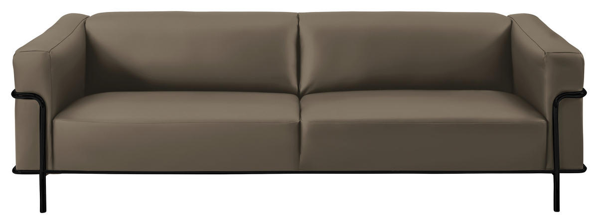 3-SITZER-SOFA in Echtleder Taupe  - Taupe/Schwarz, Design, Leder/Metall (236cm) - Johann Jakob
