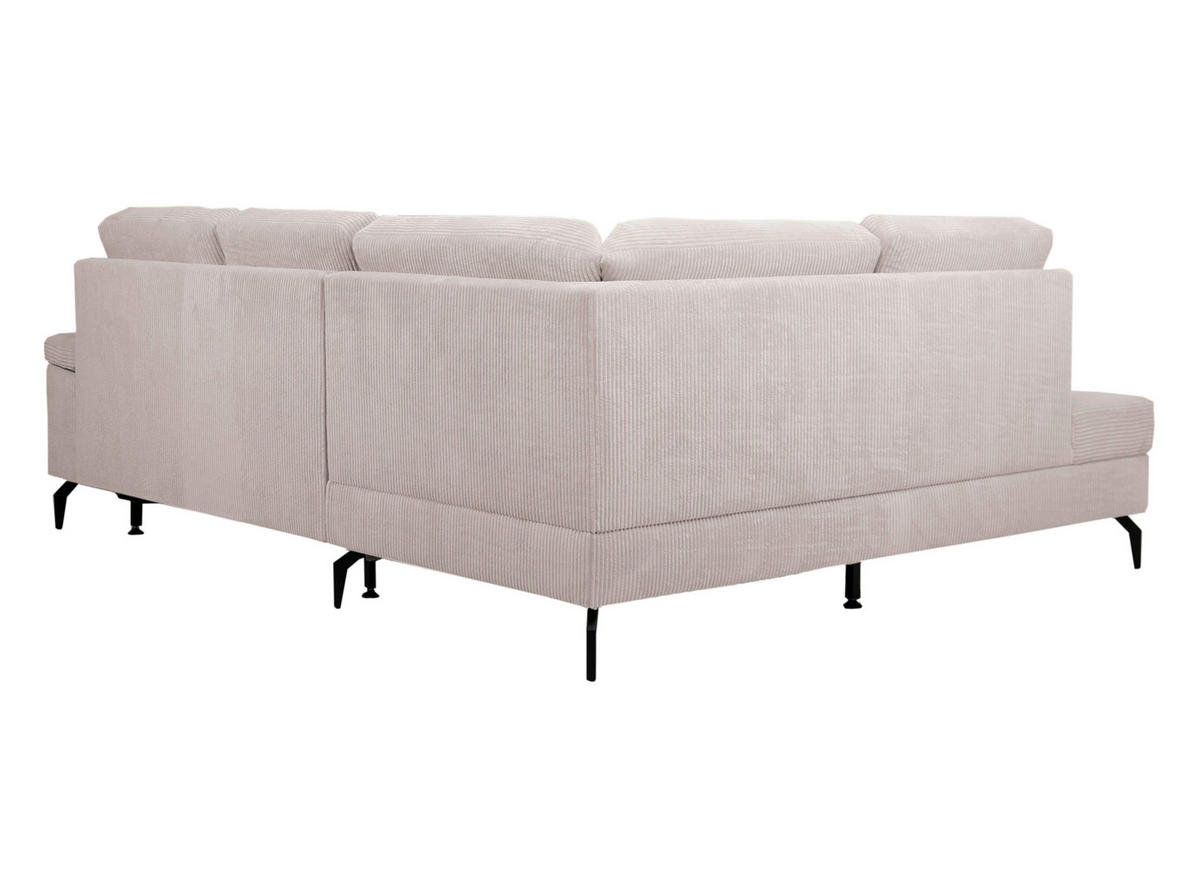 ECKSOFA inkl. Funktionen Creme Velours Bettkasten, Sitzvorzug  - Creme/Schwarz, KONVENTIONELL, Textil/Metall (206/253cm) - Venda