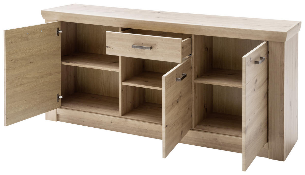 SIDEBOARD 183/84/45 cm  - nickelfärgad/ekfärgad, Design, metall/trämaterial (183/84/45cm) - Livetastic