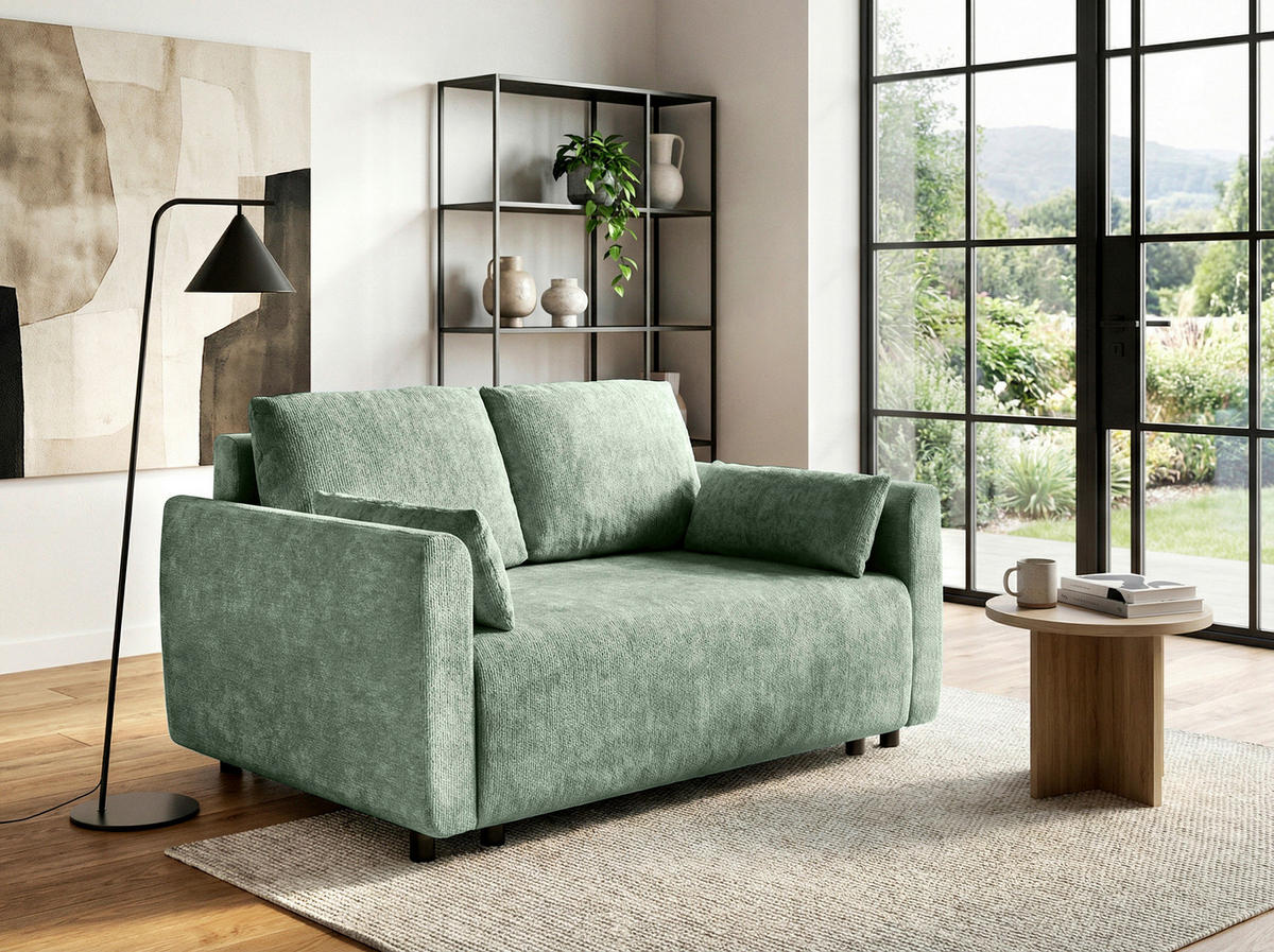 SCHLAFSOFA Chenille Mintgrün  - Schwarz/Mintgrün, KONVENTIONELL, Kunststoff/Textil (161/90/108cm) - Carryhome
