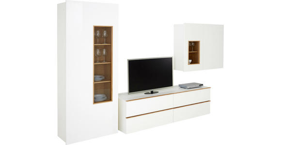 WOHNWAND in Weiß - Eichefarben/Schwarz, Design, Glas/Holzwerkstoff (391,5/205/56,5cm) - Dieter Knoll