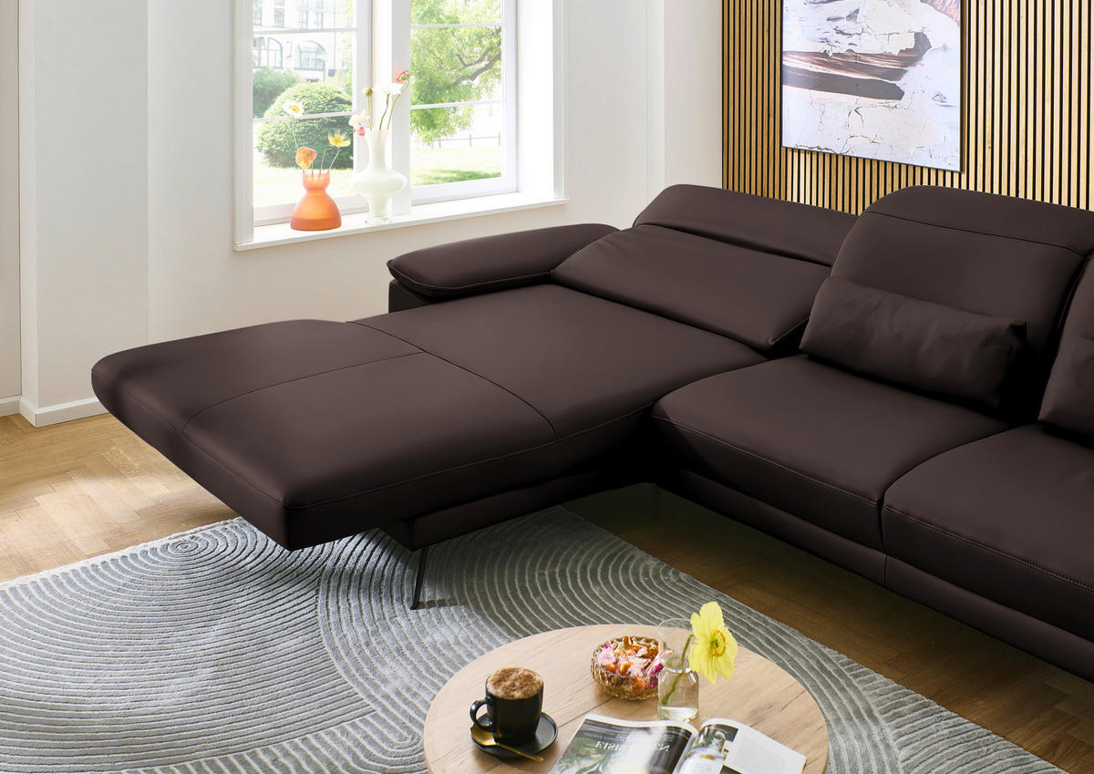 ECKSOFA in Echtleder Braun  193/332 cm  - Schwarz/Braun, Design, Leder/Metall (193/332cm) - Dieter Knoll