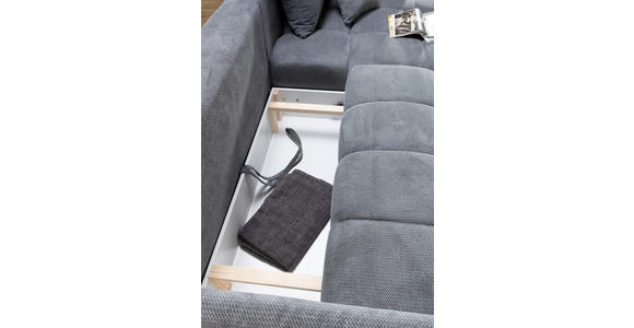 ECKSOFA Grau Plüsch Zierkissen, Rückenkissen, Bettkasten, Schlaffunktion, Rücken echt, Liegefläche im Originalstoff  - Schwarz/Grau, KONVENTIONELL, Kunststoff/Textil (253/192cm) - Carryhome