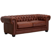 POHOVKA CHESTERFIELD, hnědá, dřevo, kůže, - černá/hnědá, Basics, dřevo/kůže (200/74/92cm) - Ambia Home