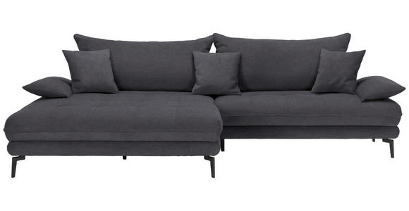 ECKSOFA in Flachgewebe Anthrazit  - Anthrazit/Schwarz, MODERN, Textil/Metall (173/297cm) - Carryhome