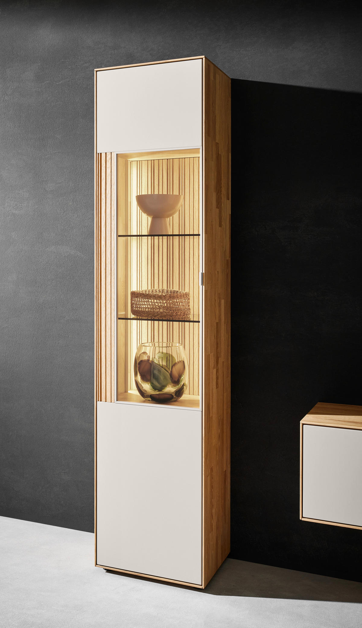 WOHNWAND  in Weiß, Wildeiche  303,8/205,5/37,1 cm   - Wildeiche/Schwarz, Design, Glas/Holz (303,8/205,5/37,1cm) - Dieter Knoll