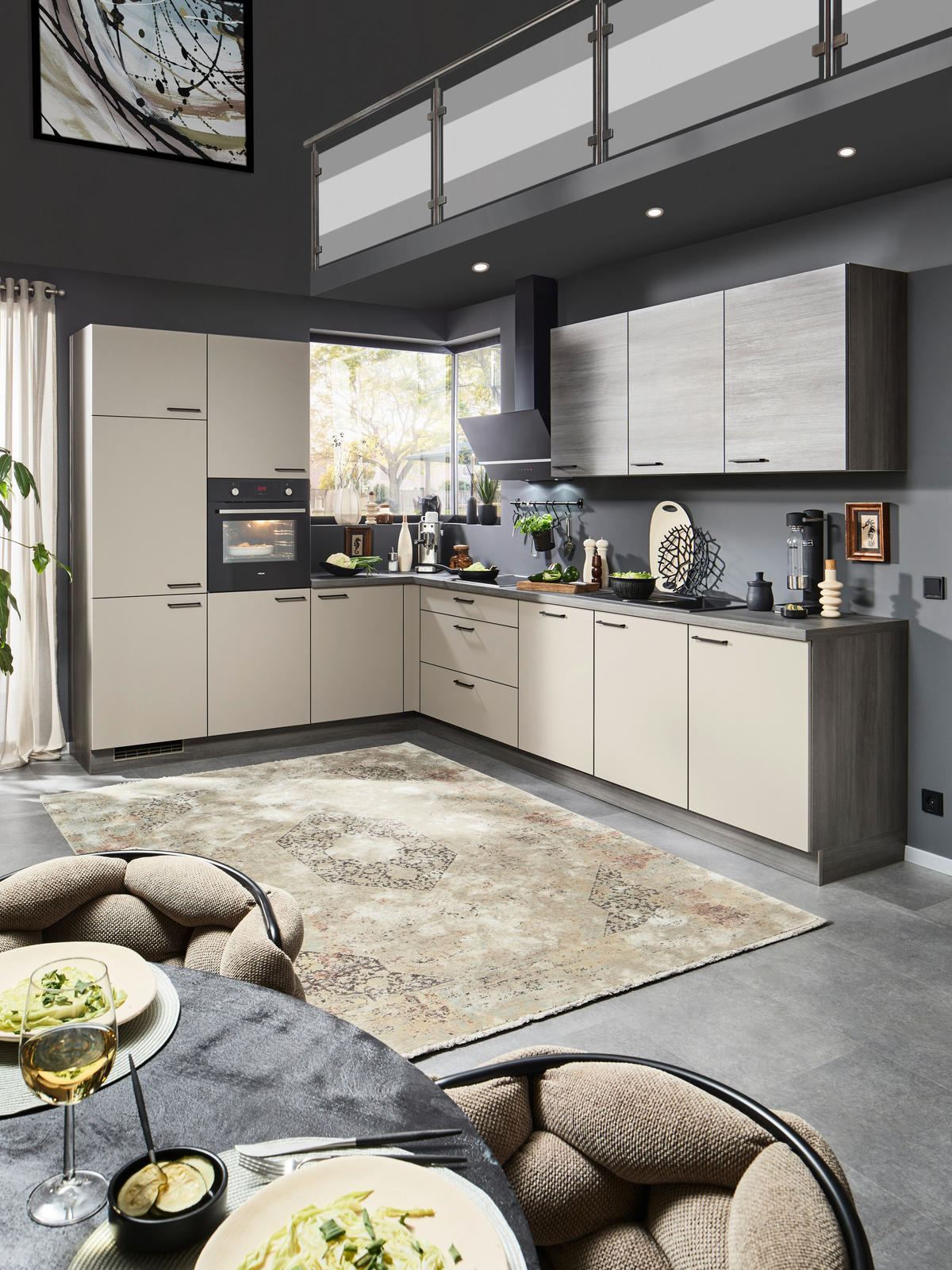 EINBAUKÜCHE   - Creme/Grau, MODERN, Holzwerkstoff - Welnova
