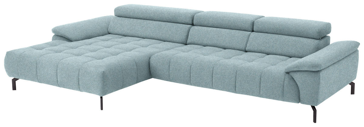 ECKSOFA in Chenille Hellblau  - Schwarz/Hellblau, Design, Textil/Metall (190/329cm) - Beldomo Style