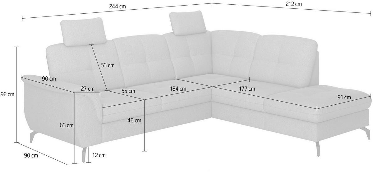 ECKSOFA in Flachgewebe Greige  - Greige/Schwarz, Modern, Textil/Metall (244/212cm) - Sit & More