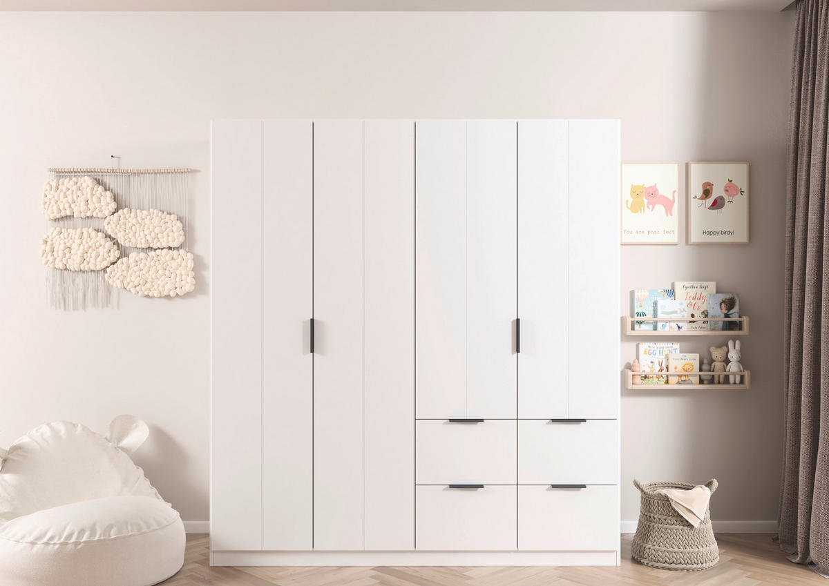 GARDEROB MED GÅNGJÄRN 181/197/56 cm 4-dörrar - vit/grå, Modern, metall/trämaterial (181/197/56cm) - Rauch Möbel