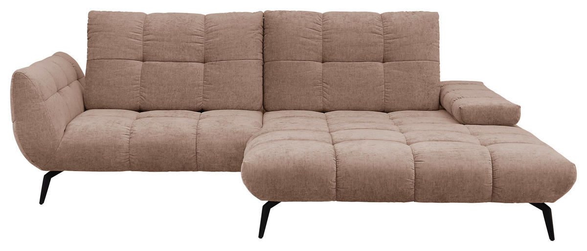 ECKSOFA Hellbraun Flachgewebe Rücken echt, Sitztiefenverstellung  - Hellbraun/Schwarz, KONVENTIONELL, Textil/Metall (273/211cm) - SetOne by Musterring
