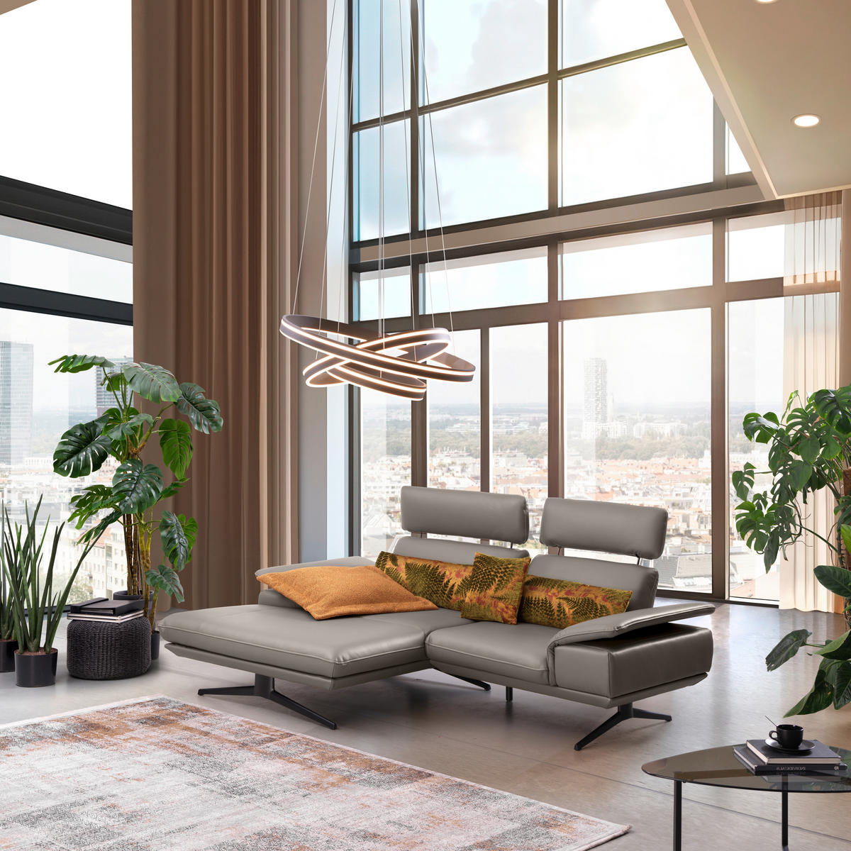 ECKSOFA  in Echtleder Graubraun  150/242 cm  - Graubraun/Beige, Design, Leder/Metall (150/242cm) - Koinor