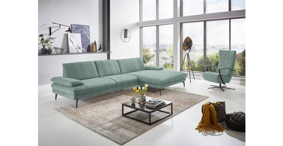 ECKSOFA in Chenille Mintgrün 310/180 cm - Schwarz/Mintgrün, Design, Textil/Metall (310/180cm) - Dieter Knoll