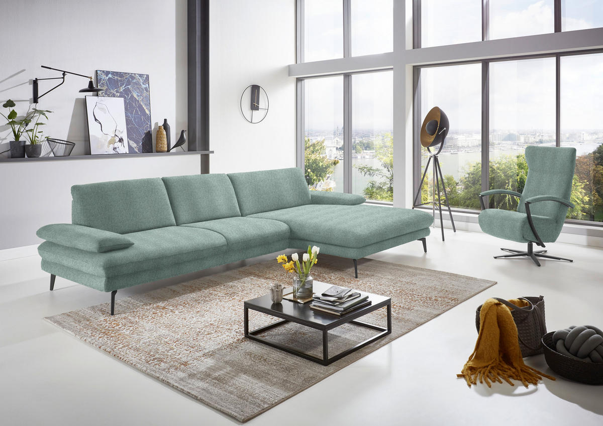 ECKSOFA in Chenille Mintgrün  - Schwarz/Mintgrün, Design, Textil/Metall (310/180cm) - Dieter Knoll
