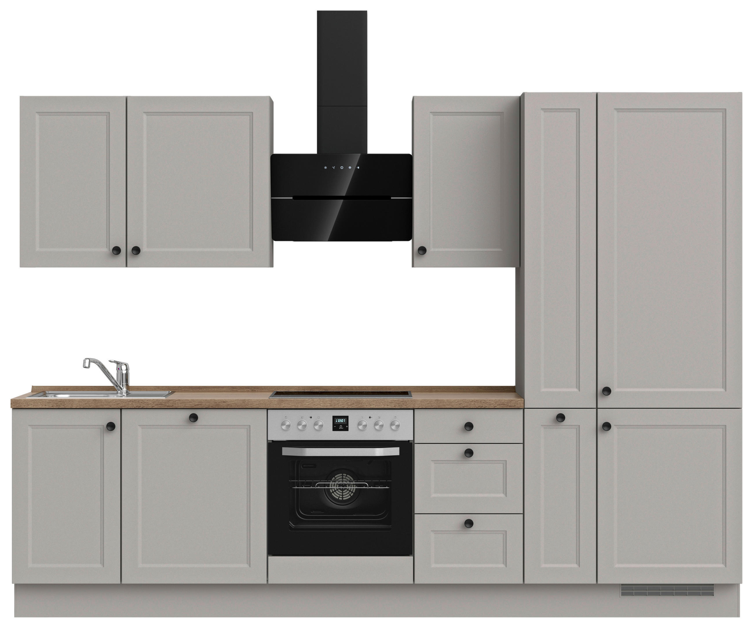 KÜCHENLEERBLOCK 300 cm   in Grau, Eiche dunkel  - Eiche dunkel/Schwarz, MODERN, Holzwerkstoff/Metall (300cm) - Nobilia