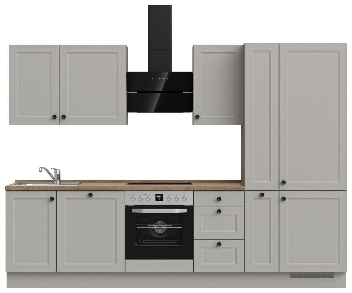 KÜCHENLEERBLOCK 300 cm   in Grau, Eiche dunkel  - Eiche dunkel/Schwarz, MODERN, Holzwerkstoff/Metall (300cm) - Nobilia