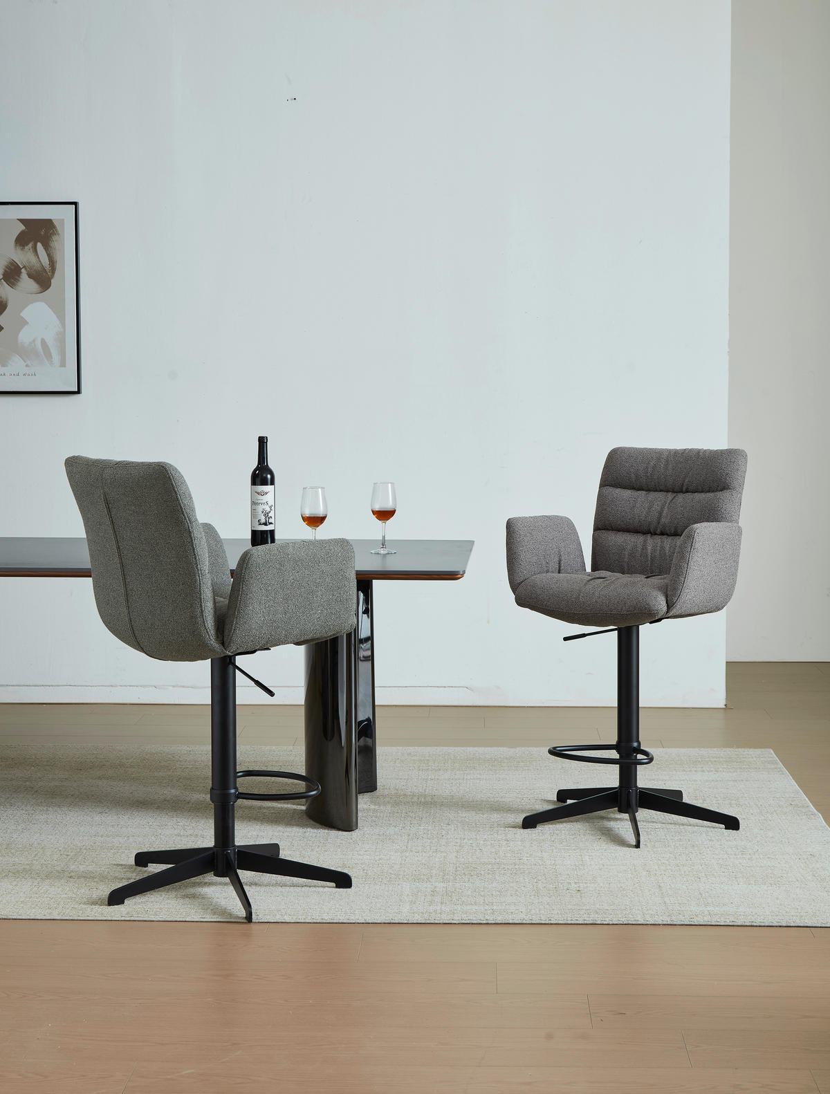 BARHOCKER Leinenoptik Schwarz, Cappuccino Stahl Sitzfläche 360° drehbar  - Schwarz/Cappuccino, Design, Textil/Metall (58/107-125/57cm) - Dieter Knoll