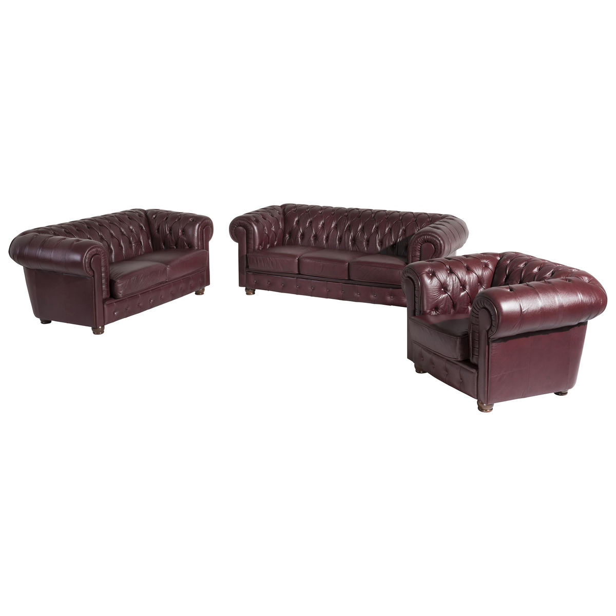 CHESTERFIELD-SITZGARNITUR in Echtleder Rot  - Rot/Nussbaumfarben, Design, Leder/Holz - Max Winzer