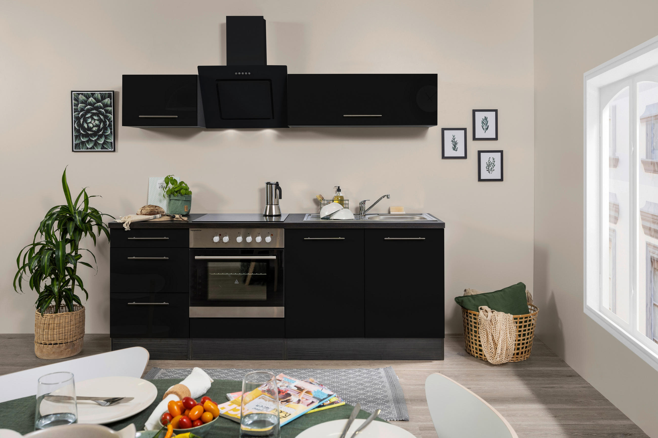 KÜCHENBLOCK 210 cm   in Grau, Schwarz  - Alufarben/Schwarz, Basics, Holzwerkstoff (210cm) - Respekta