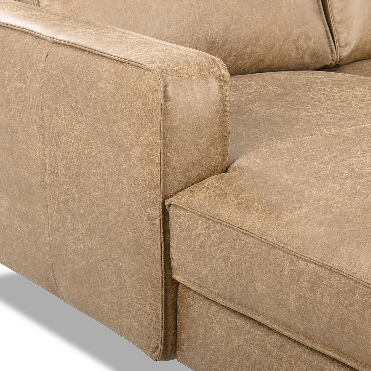 ECKSOFA Sandfarben Echtleder Lederlook Rücken echt  - Sandfarben, Design, Leder/Textil (166/238cm) - Livetastic