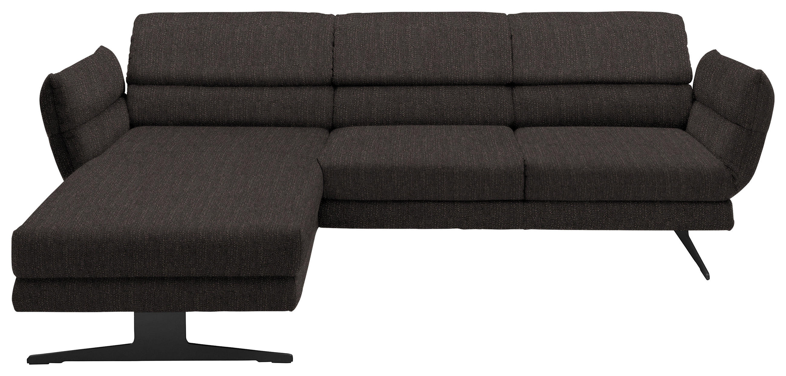 ECKSOFA Dunkelbraun Flachgewebe Rücken echt, Armteilverstellung, Relaxfunktion, Drehsitzfunktion  - Dunkelbraun/Schwarz, Design, Textil/Metall (176-217/259-307cm) - Dieter Knoll