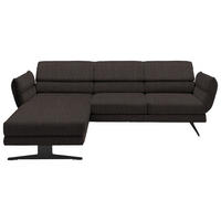 ECKSOFA Dunkelbraun Flachgewebe Rücken echt, Armteilverstellung, Relaxfunktion, Drehsitzfunktion  - Dunkelbraun/Schwarz, Design, Textil/Metall (176-217/259-307cm) - Dieter Knoll