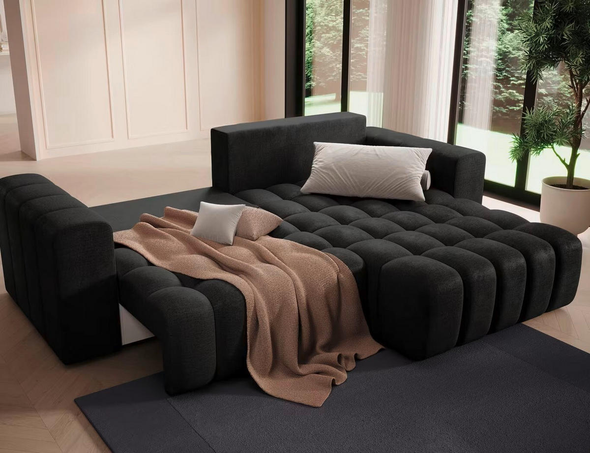 ECKSOFA  Anthrazit Samt  - Anthrazit/Schwarz, Design, Kunststoff/Textil (250/175cm) - MID.YOU