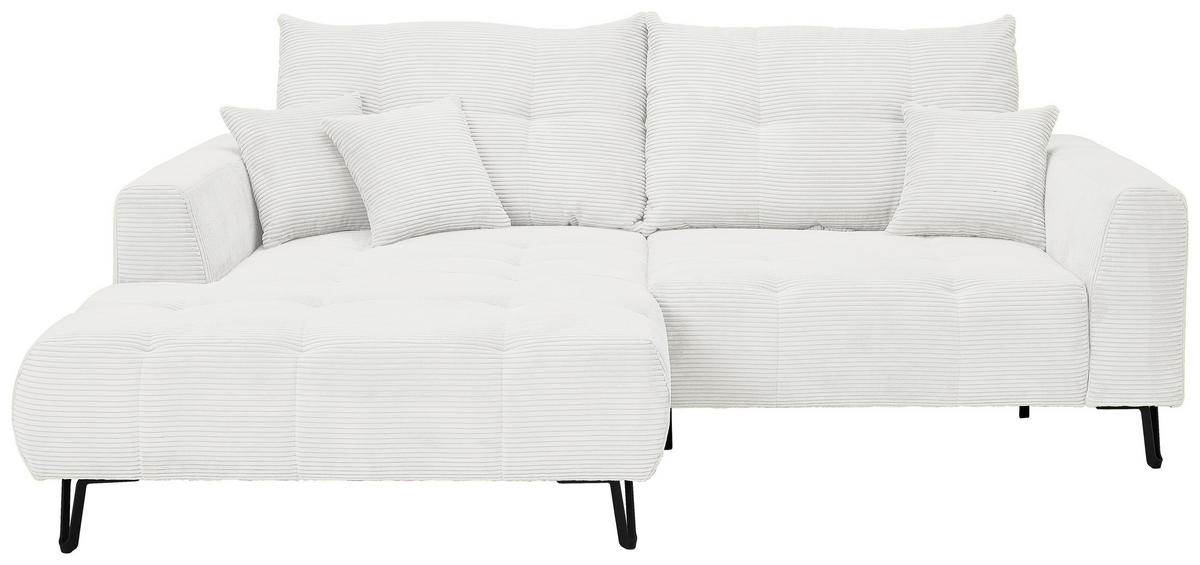 ECKSOFA in Cord Weiß  175/250 cm  - Schwarz/Weiß, KONVENTIONELL, Textil/Metall (175/250cm) - Carryhome