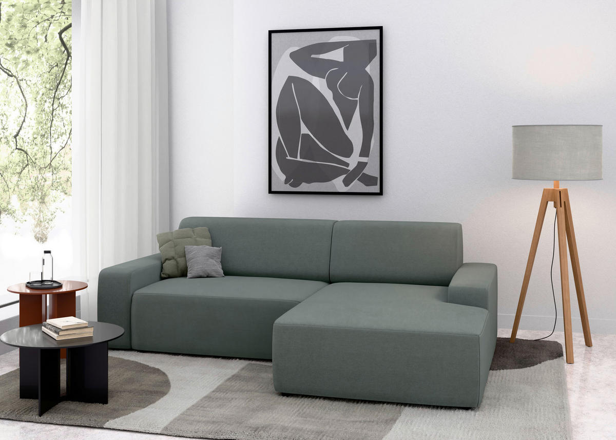 ECKSOFA WIEN Grau Struktur  - Schwarz/Grau, MODERN, Kunststoff/Textil (246/162cm) - Trendmanufaktur