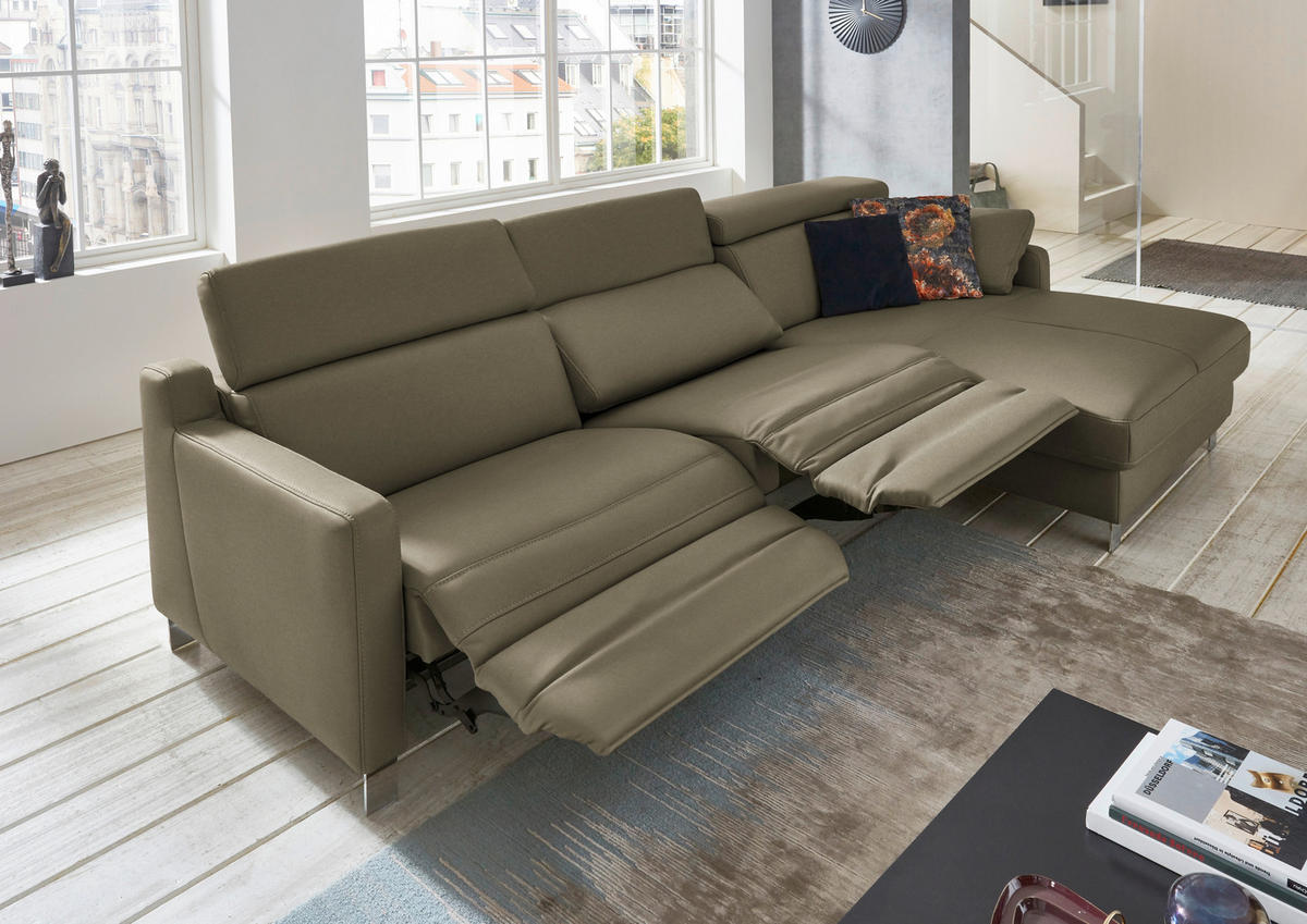 ECKSOFA in Echtleder Olivgrün  - Chromfarben/Olivgrün, Design, Leder/Metall (291/176cm) - Valdera