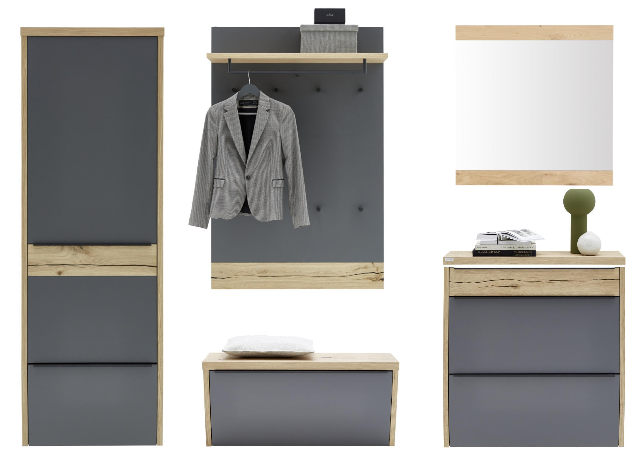 GARDEROBE Grau, Eichefarben - Eichefarben/Grau, Design, Holz (290/200/32cm) - Dieter Knoll