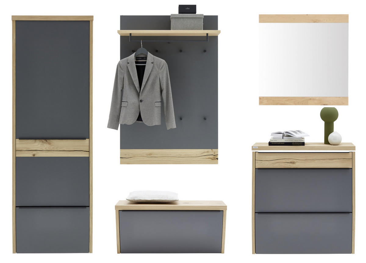 GARDEROBE 6-teilig  in 290/200/32 cm  - Eichefarben/Grau, Design, Holz/Holzwerkstoff (290/200/32cm) - Dieter Knoll