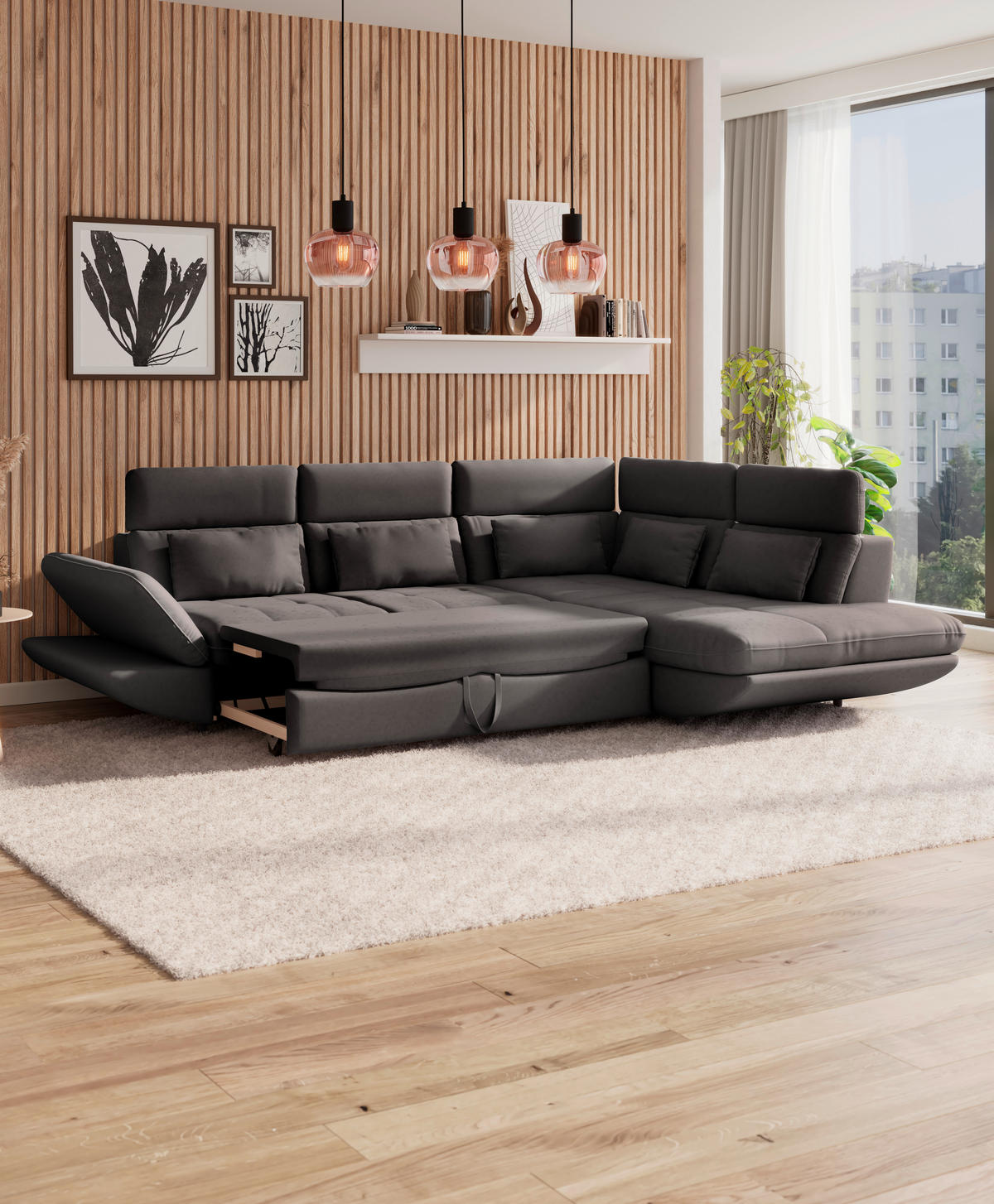 WOHNLANDSCHAFT in Webstoff Dunkelbraun  - Dunkelbraun/Schwarz, Modern, Kunststoff/Textil (233/311cm) - MID.YOU