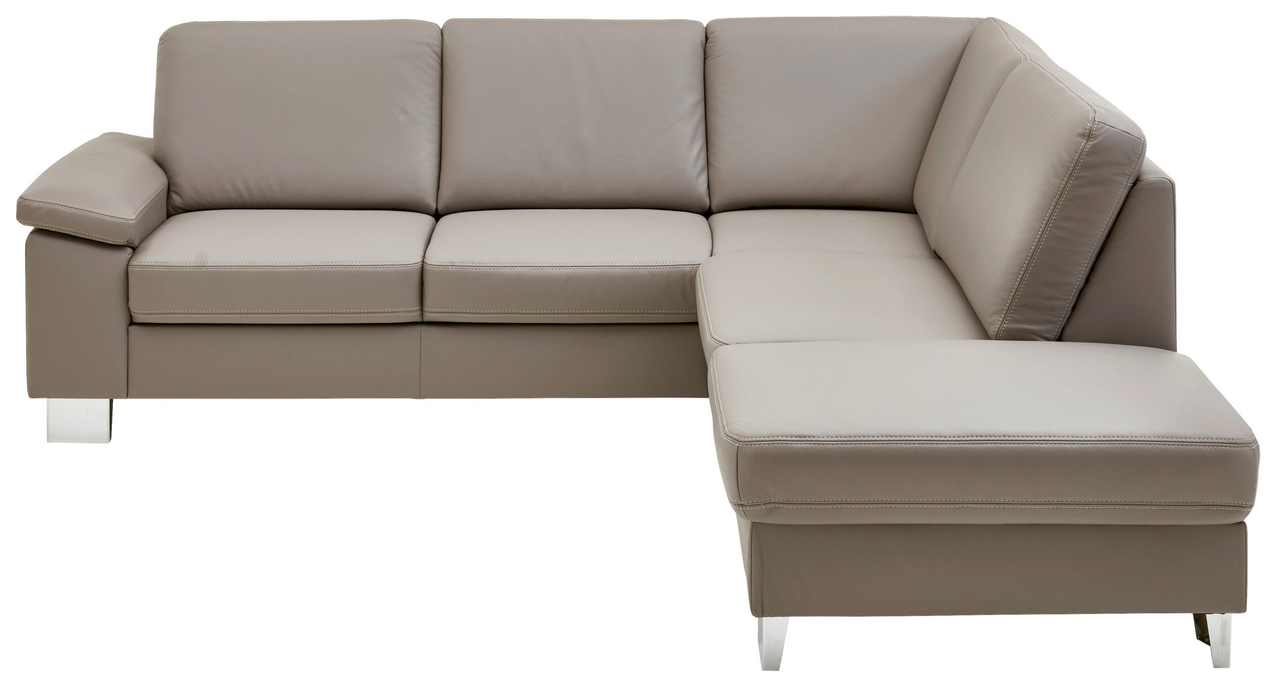 ECKSOFA Hellgrau Echtleder  - Beige/Hellgrau, Design, Leder/Metall (248/235cm) - Beldomo Premium