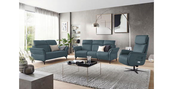 TRAPEZSOFA in Echtleder Graublau  - Graublau/Schwarz, KONVENTIONELL, Leder/Metall (221/103/95cm) - Dieter Knoll