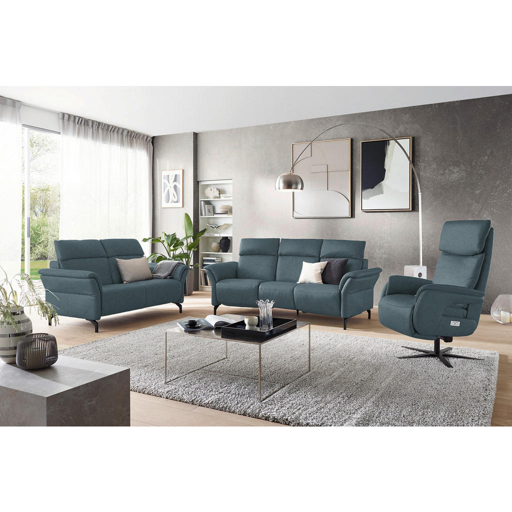 Thumbnail - Dieter Knoll Trapezsofa, Graublau, Leder, Echtleder, Nappaleder, Longlife-Leder, 3-Sitzer, 221x103x95 cm, erweiterbar, T...