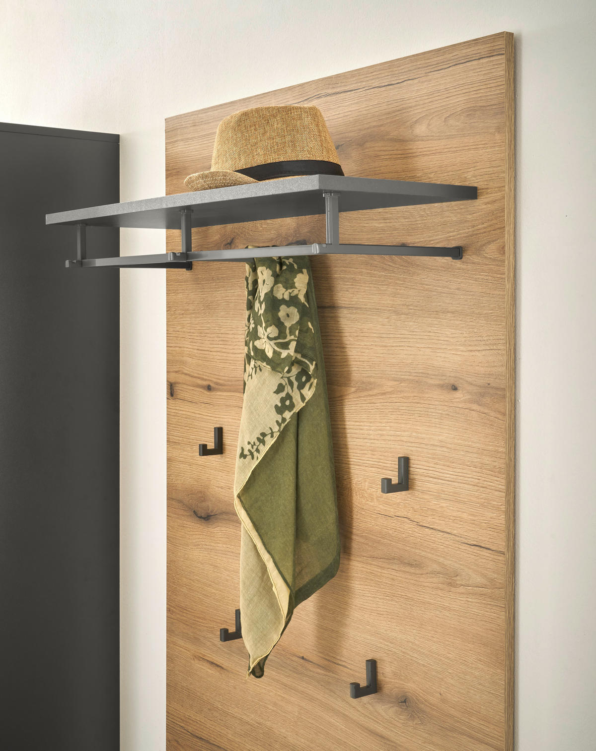 Garderobenpaneel Petra  in 80/130/36 cm  - Eichefarben/Anthrazit, Design, Holzwerkstoff (80/130/36cm) - Livetastic