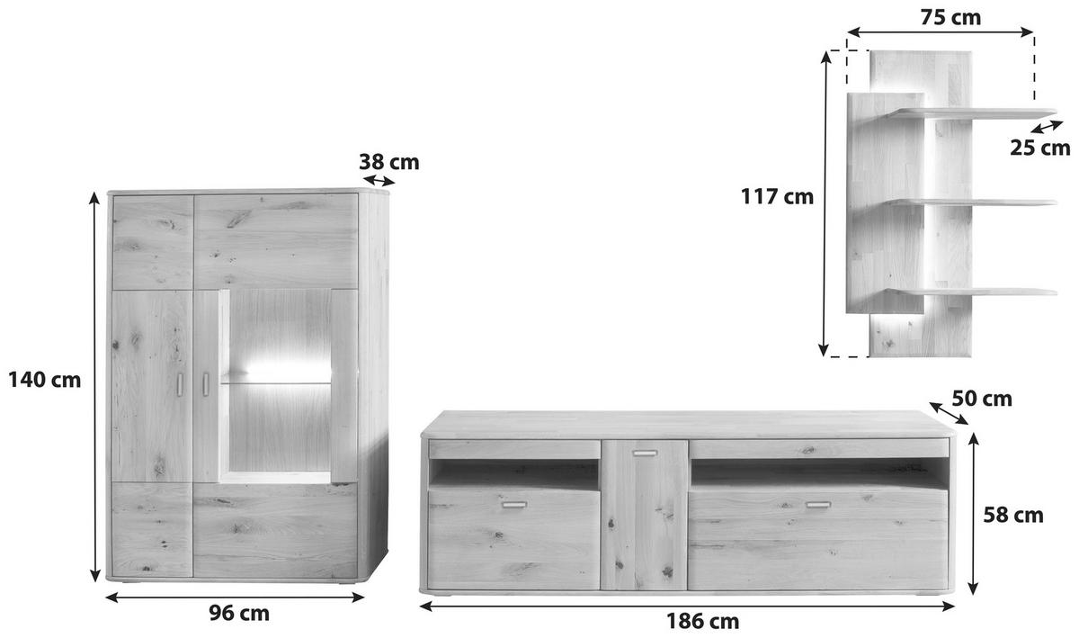 WOHNWAND  in Eichefarben 340/194/50 cm  - Eichefarben/Silberfarben, Design, Glas/Holz (340/194/50cm) - Livetastic