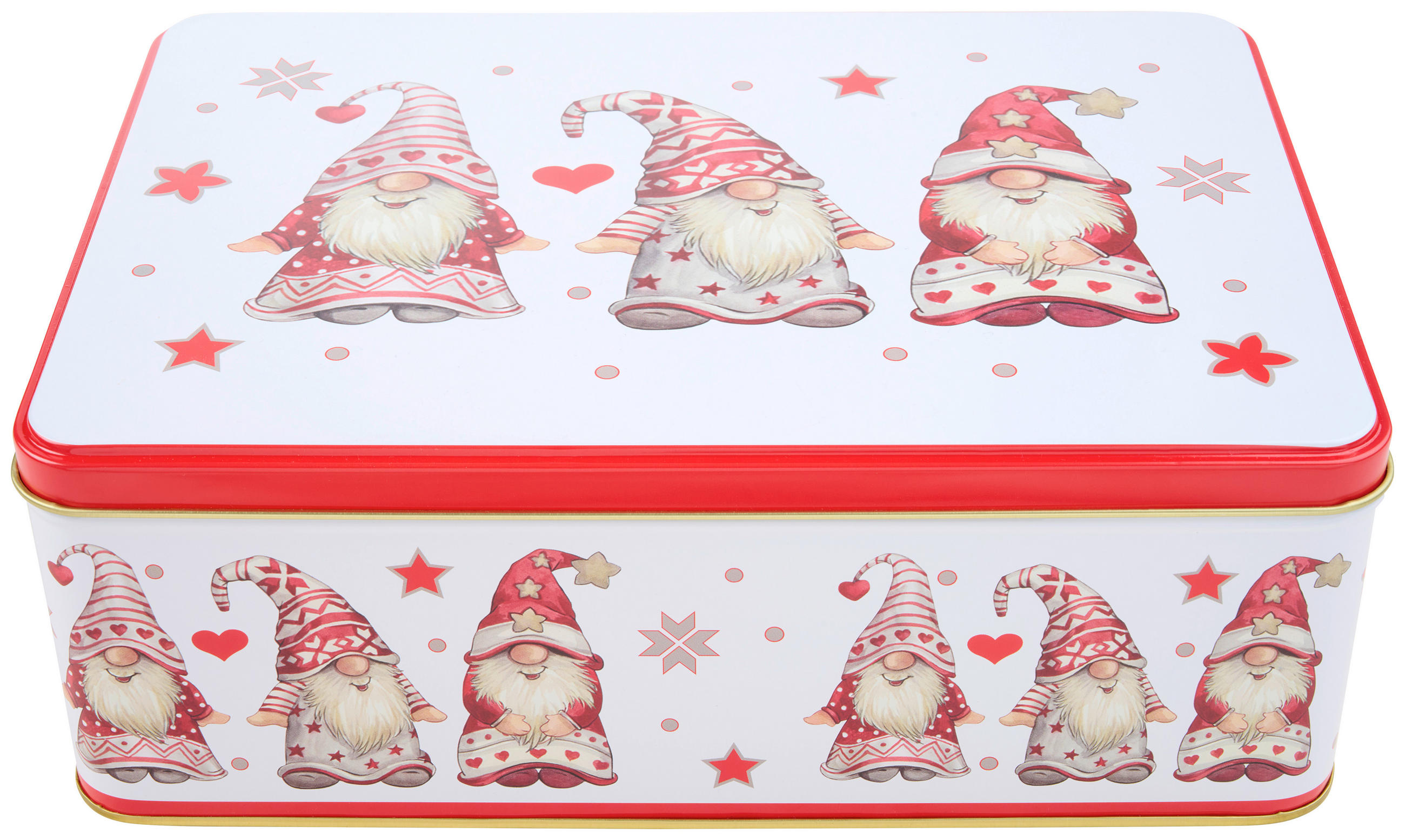 KEKSZESDOBOZ   - piros/fehér, Basics, fém (26,5/18,5/9,4cm) - X-Mas