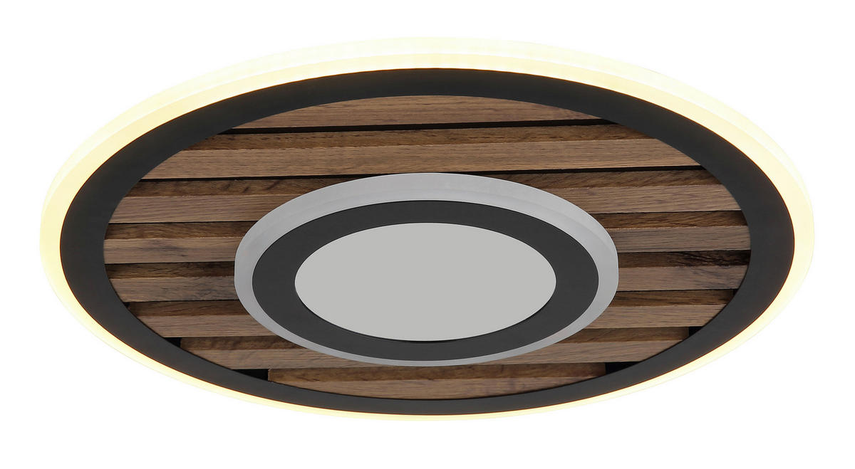 STROPNA LED-SVETILKA  WOODY //3000 K/230 V/ - črna/bela, Natur, kovina/umetna masa (40/6cm) - Globo